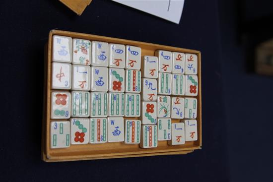 A bamboo and bone mahjong set,